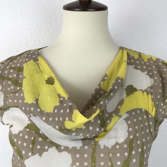 Diane von Furstenberg Top Blouse Pullover Polka Dot Floral Print Draped - Picture 2 of 8